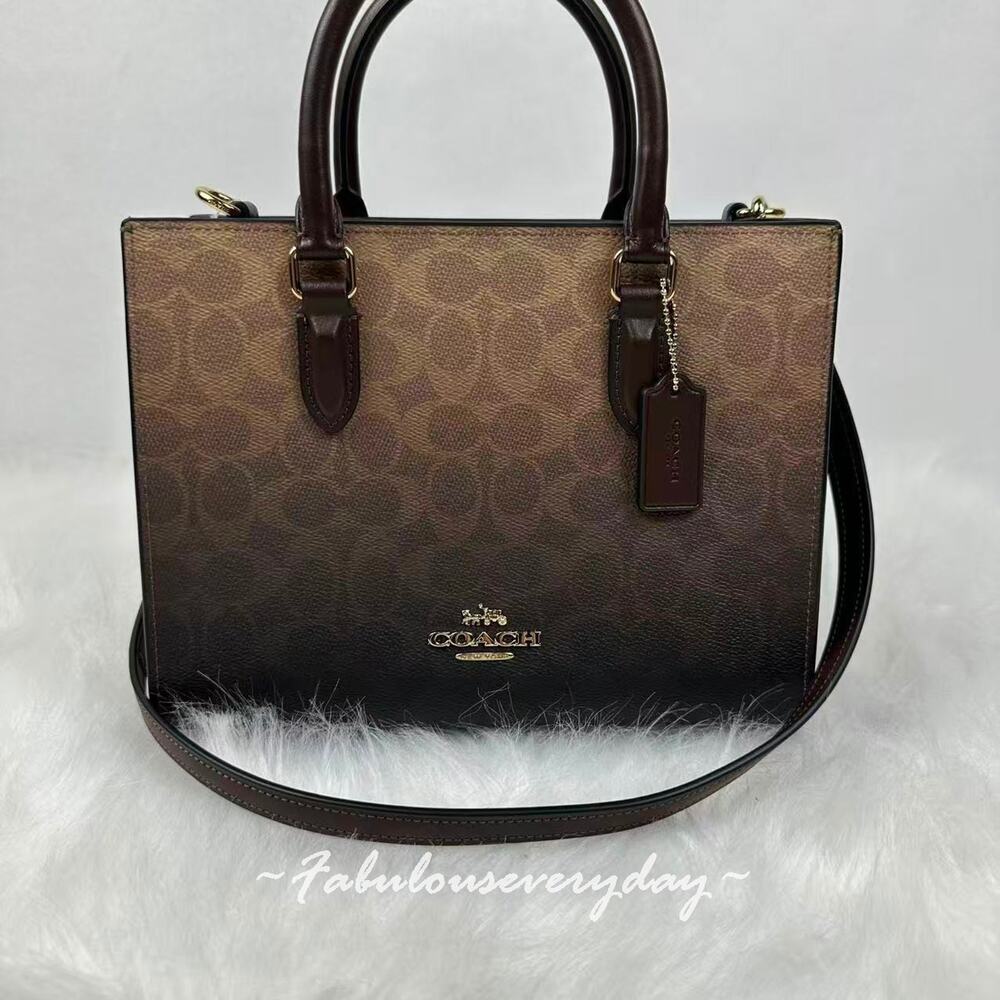 Coach Maggie Small Tote Bag In Ombre Signature Canvas Gold/Brown CDY27 NWT - Picture 2 of 8